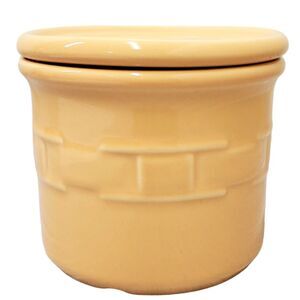 LONGABERGER Woven Traditions Butternut Yellow Pottery Crock Canister Wit…